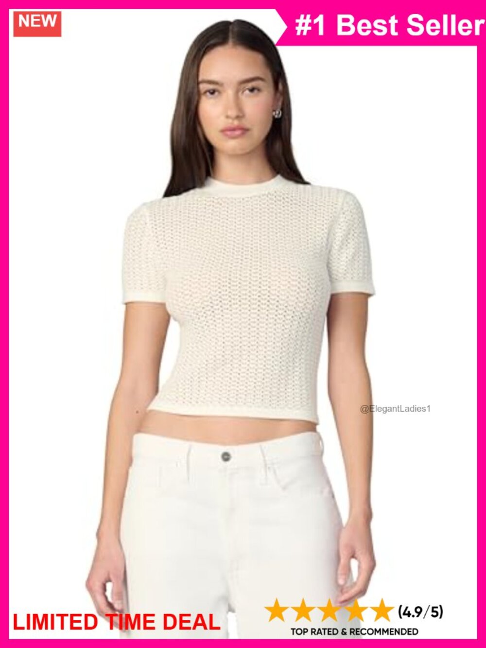 Crochet Baby Tee Fitted Crew Neck Short Sleeve Knit Top